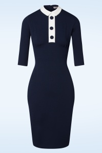 Collectif Clothing - 50s Suzanne Triplet Stripes Swing Dress in Navy