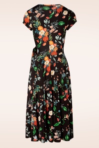 Vintage Chic for Topvintage - Layla Floral Cross Over Kleid in Schwarz 2