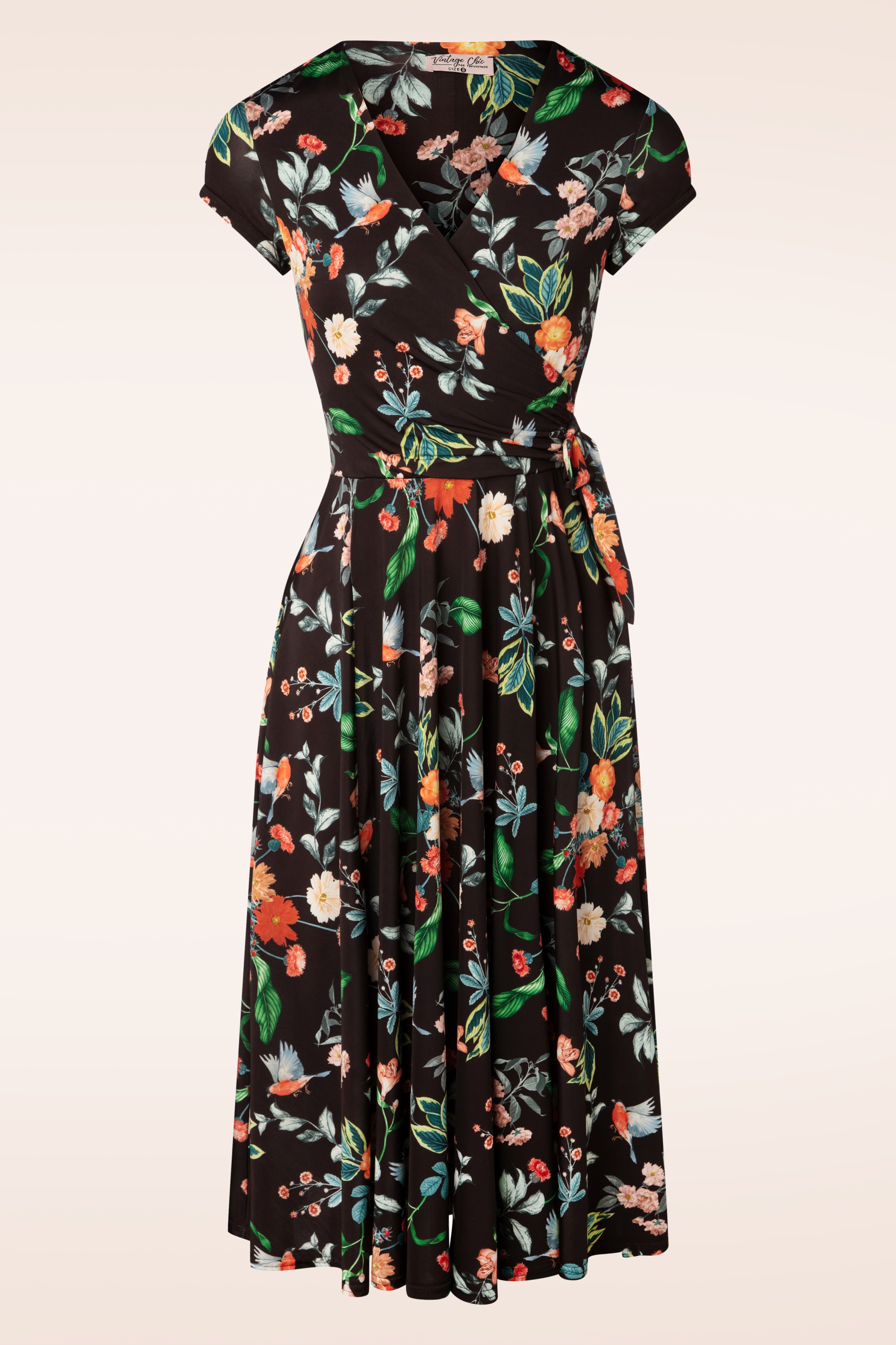 Vintage Chic for Topvintage - Layla Floral Cross Over jurk in zwart