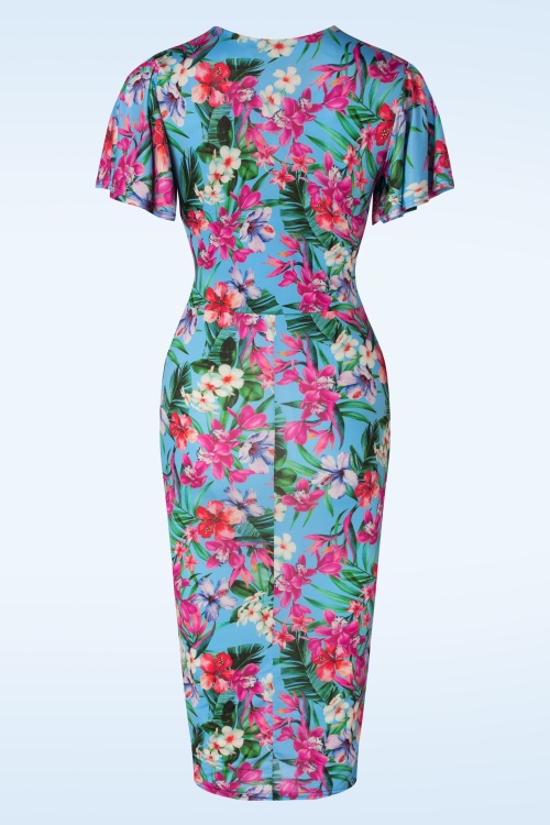 Vintage Chic for Topvintage - Dory Tropical Pencil Dress in Blue 2