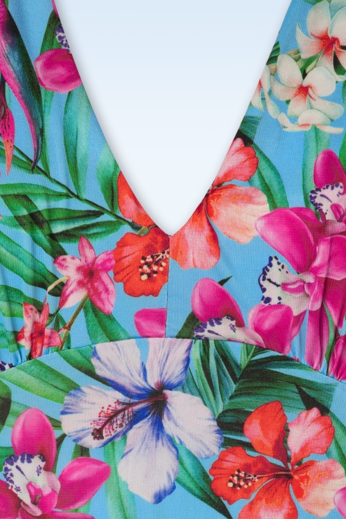 Vintage Chic for Topvintage - Dory Tropical pencil jurk in blauw 3