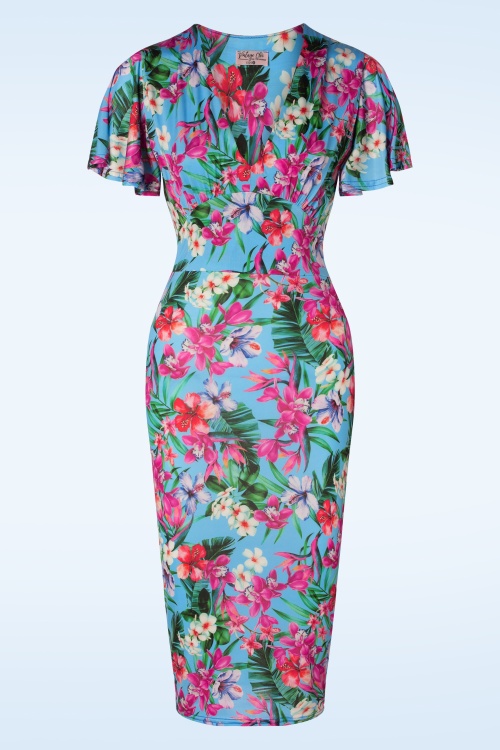 Vintage Chic for Topvintage - Dory Tropical Pencil Dress in Blue
