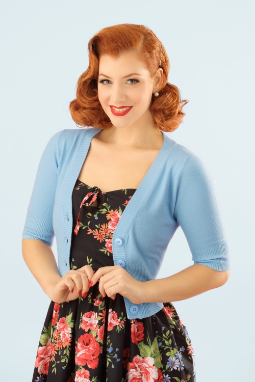 Banned Retro - 50s Overload Cardigan in Baby Blue 2
