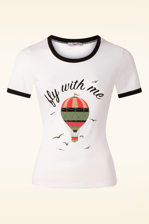 Banned Retro - 50s Fly With Me T-Shirt in Off White