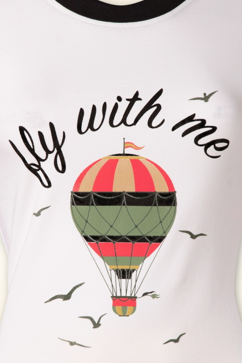 Banned Retro - Fly With Me T-shirt in Gebroken Wit 3