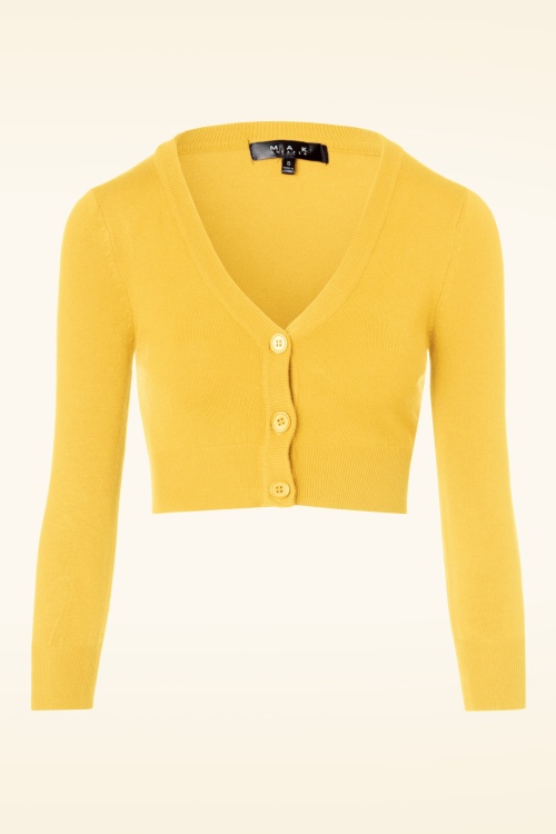 Mak Sweater - 50s Shela Cropped Cardigan in Custard Yellow