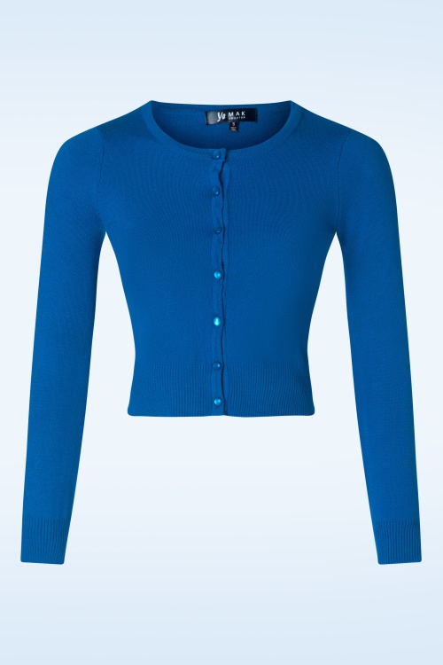 Mak Sweater - 50s Nyla Cropped Cardigan in Peacock Blue