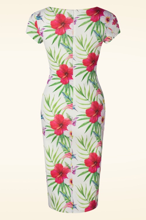 Vintage Chic for Topvintage - Tanya Tropical pencil jurk in wit 2