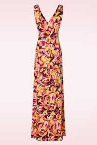 Vintage Chic for Topvintage - Deveny Abstract Floral maxi jurk in roze en geel 2