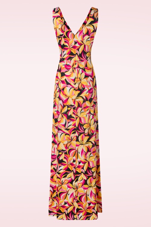 Vintage Chic for Topvintage - Deveny Abstract Floral Maxi Dress in Pink and Yellow 2