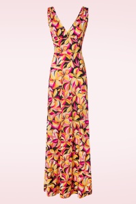 Vintage Chic for Topvintage - Deveny Abstract Floral maxi jurk in roze en geel