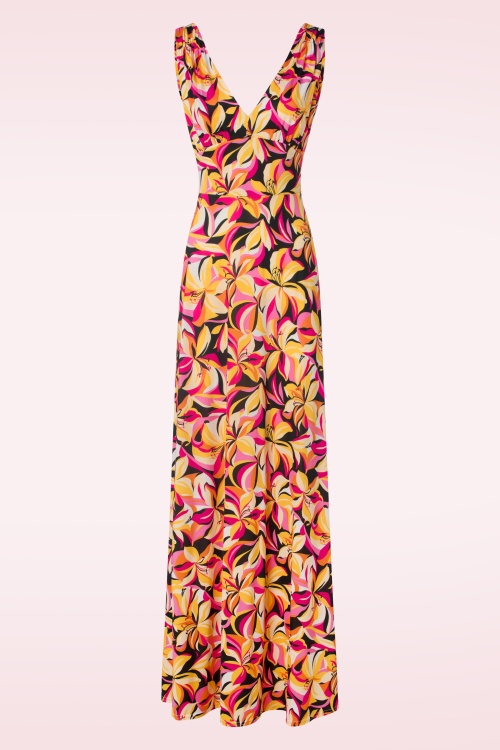 Vintage Chic for Topvintage - Deveny Abstract Floral Maxi Dress in Pink and Yellow