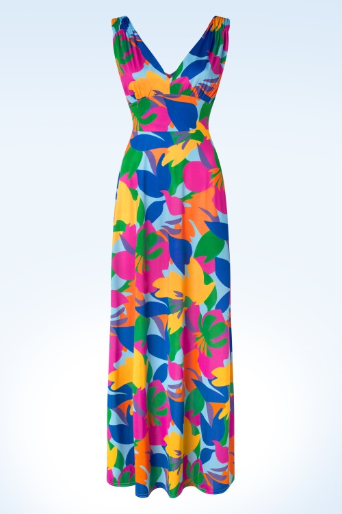 Vintage Chic for Topvintage - Deveny Abstract Floral Maxi Dress in Pink and Yellow