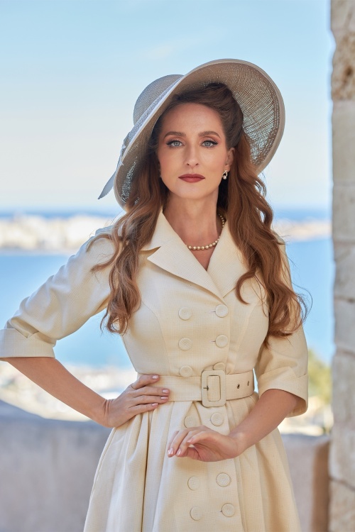 Miss Candyfloss - Azelia May Linen Overcoat Dress in Cream 3