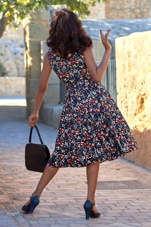 Miss Candyfloss - Clarinda Lee Floral Swing Dress in Navy  2