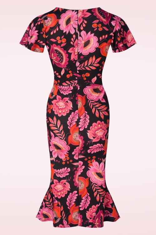 Vintage Chic for Topvintage - Katie Floral Pencil Dress in Black and Pink 2