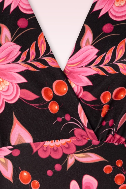 Vintage Chic for Topvintage - Katie Floral Pencil Dress in Black and Pink 3