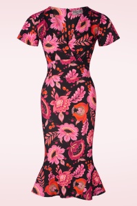 Vintage Chic for Topvintage - Katie floral pencil jurk in zwart en roze 
