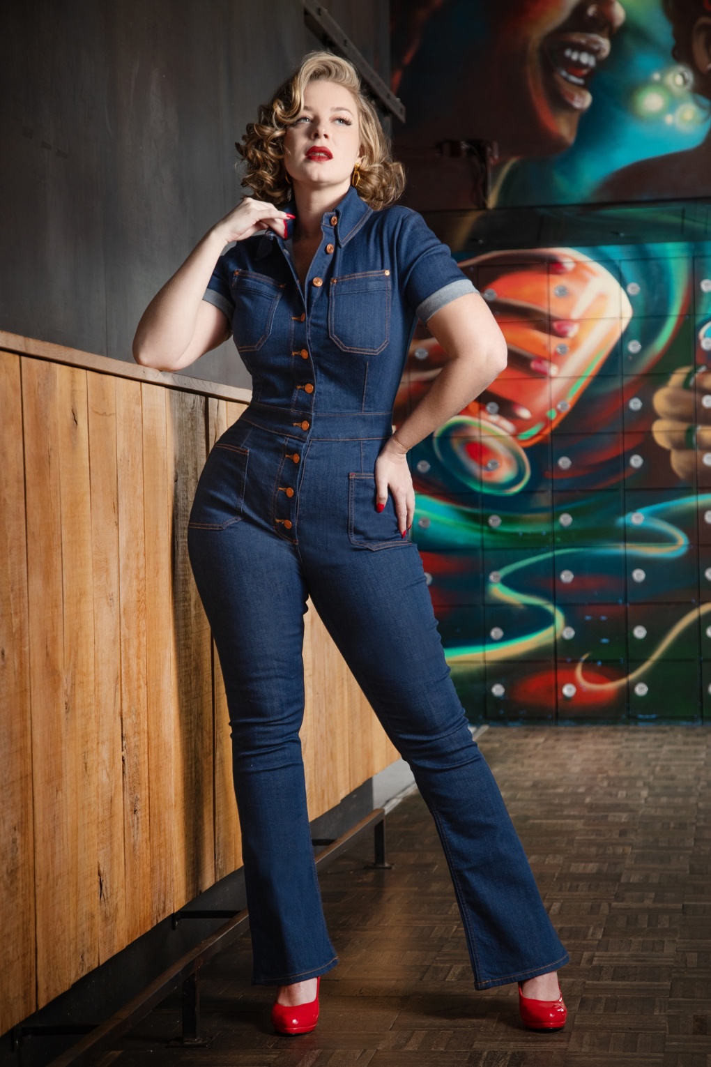 Denim Jumpsuit Plus Size Bell Bottom Jumpsuit Rock-a-Booty 50s