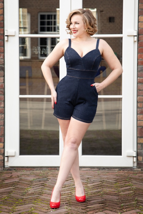 Rock-a-Booty - The Cindy Playsuit with Overskirt in Classic Denim 2