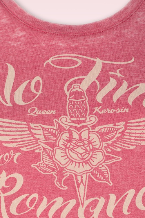 Queen Kerosin - T-shirt No Time en délavage rouge 3