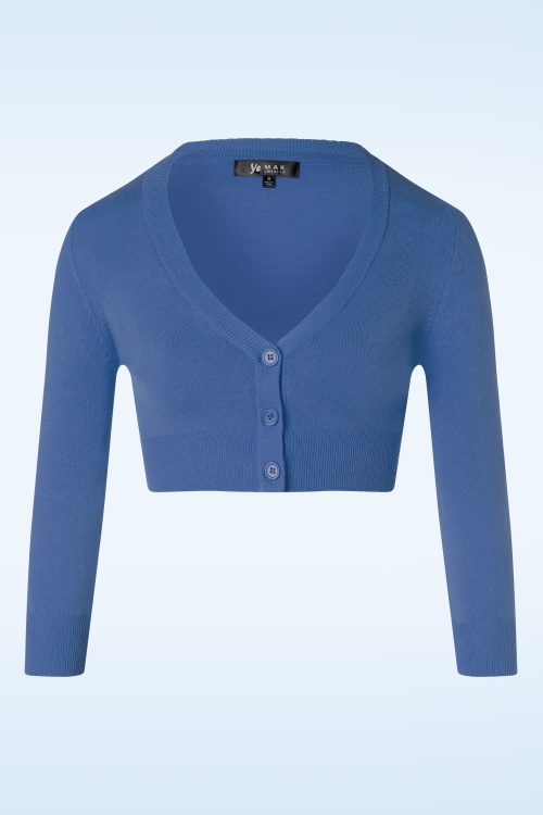 Mak Sweater - Shela Cropped Cardigan Années 50 en Bleu Pensée