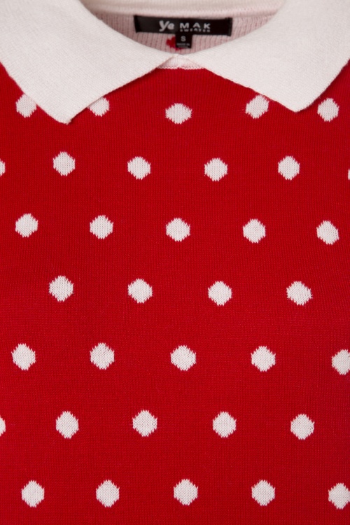 Mak Sweater - 60s Kristen Polkadot Sweater in Red and Ivory 2
