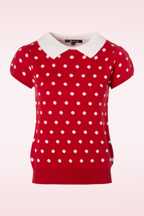 Mak Sweater - 60s Kristen Polkadot Sweater in Red and Ivory