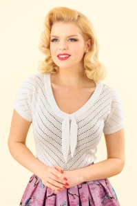 Banned Retro - 50s Patricia Pointelle Top in Off White 2