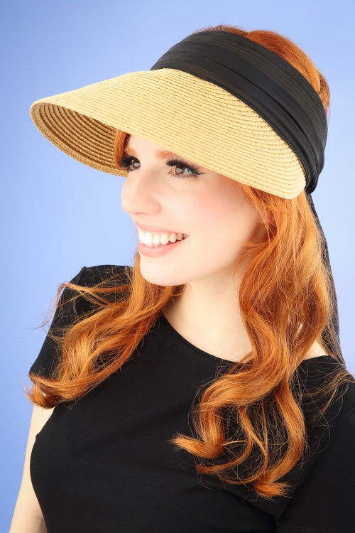 Amici - 50s Augusta Straw Visor Hat in Natural and Black 2