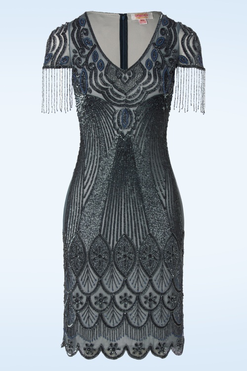 GatsbyLady - Marta Flapper jurk in blauw en grijs