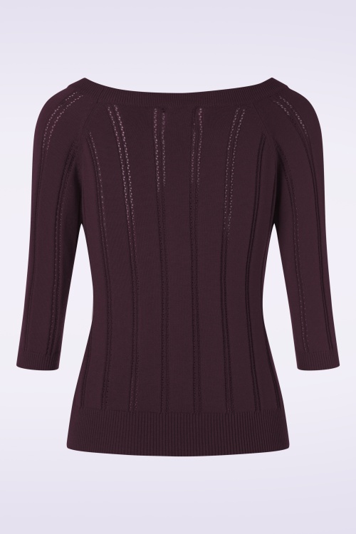 Banned Retro - Belle Bow Pointelle-top in aubergine 2