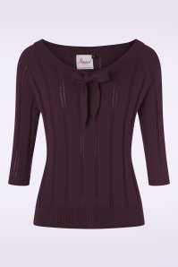 Banned Retro - Belle Bow Pointelle Top in Aubergine