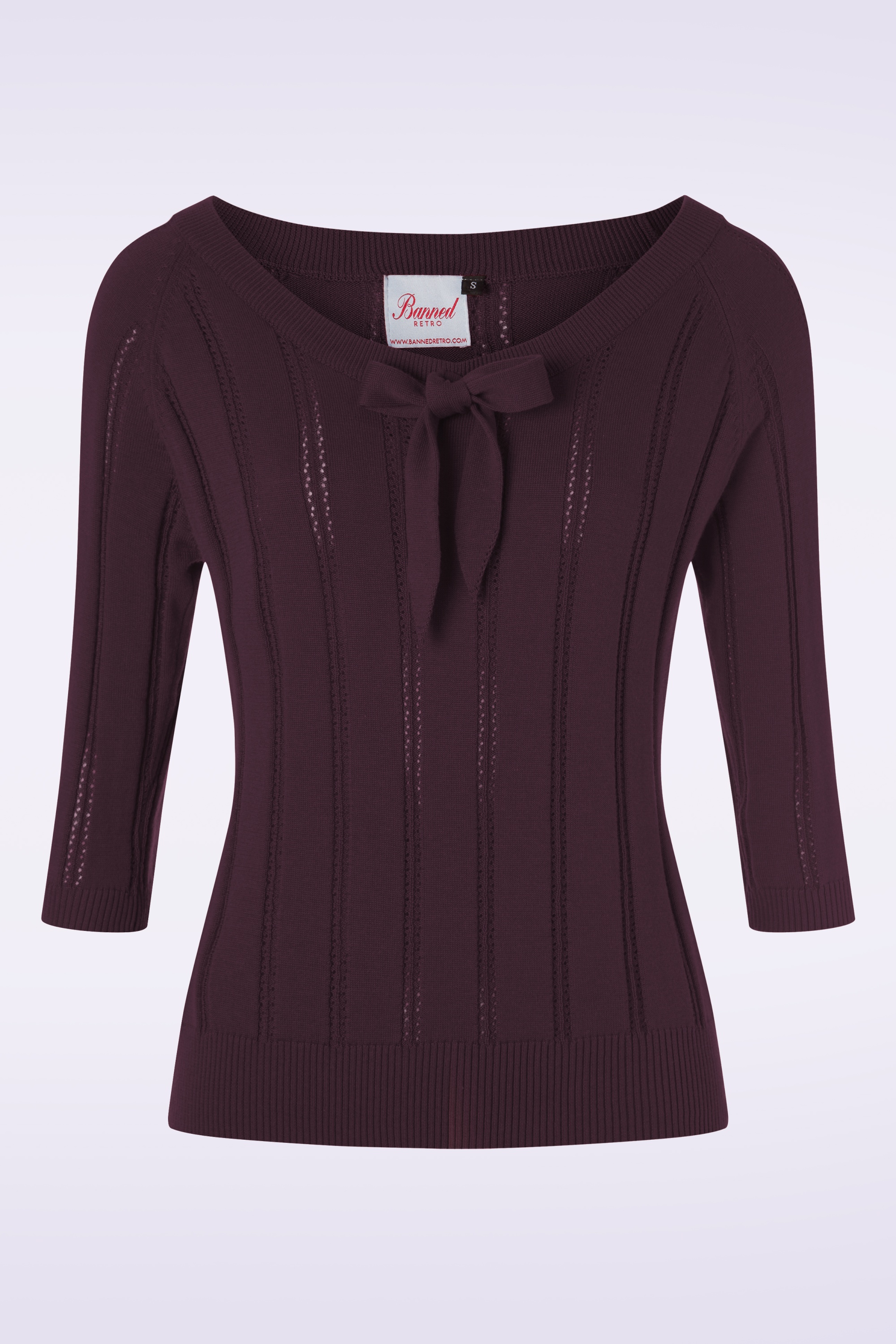 Banned Retro - Belle Bow Pointelle-top in aubergine 2