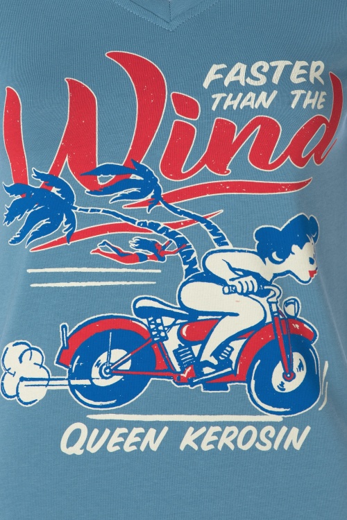 Queen Kerosin - Wind T-shirt in hemelsblauw 3