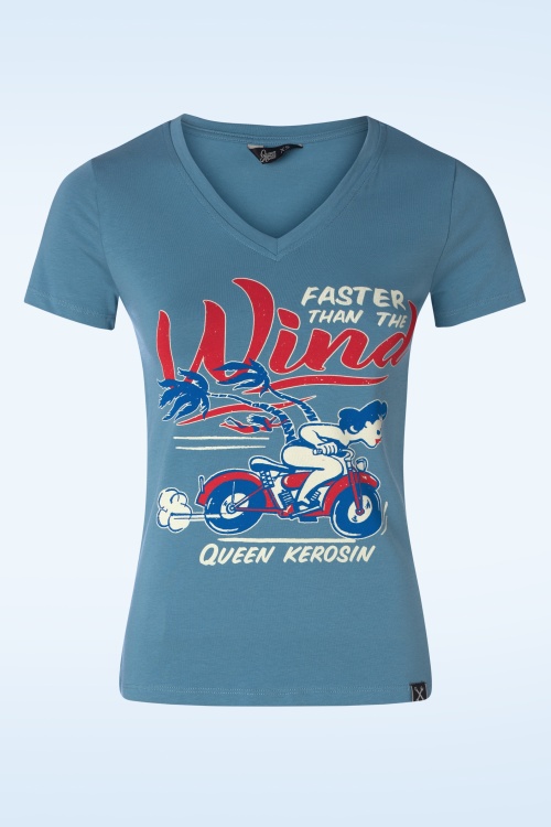 Queen Kerosin - Wind T-shirt in hemelsblauw
