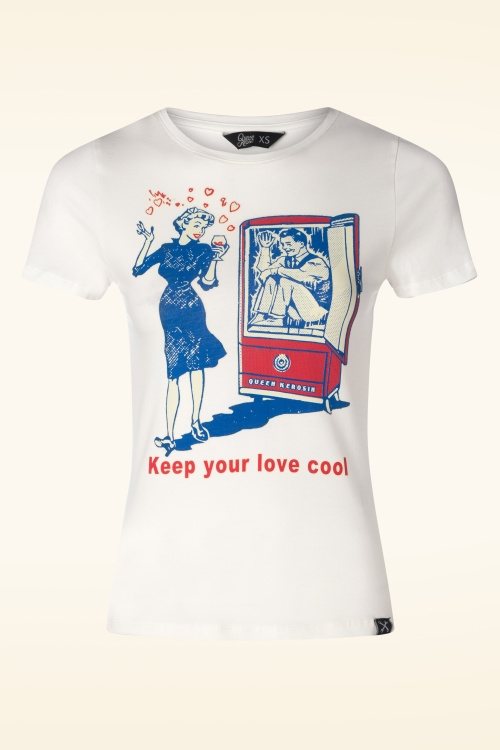 Queen Kerosin - T-shirt Cool Love en blanc cassé
