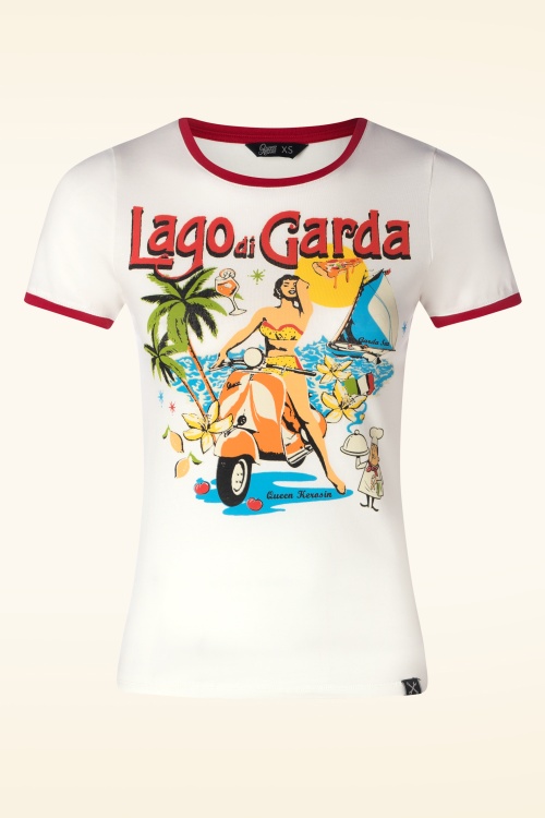Queen Kerosin - T-shirt Lago di Garda en blanc cassé