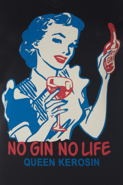 Queen Kerosin - No Gin No Life T-shirt in zwart 3