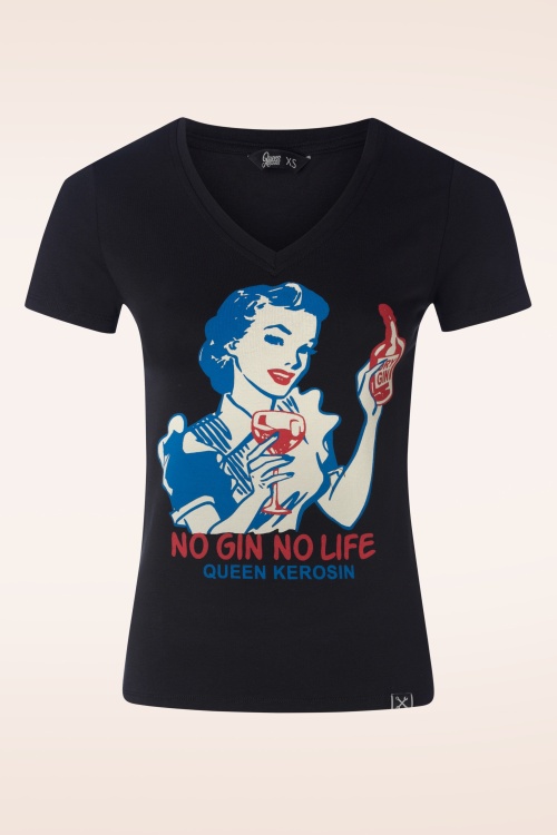 Queen Kerosin - No Gin No Life T-shirt in zwart