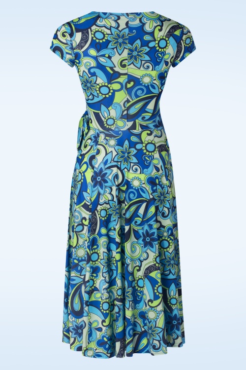 Vintage Chic for Topvintage - Layla Floral swing jurk in turquoise 2