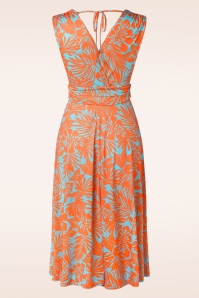 Vintage Chic for Topvintage - Jane Leaf swing jurk in blauw en oranje 2