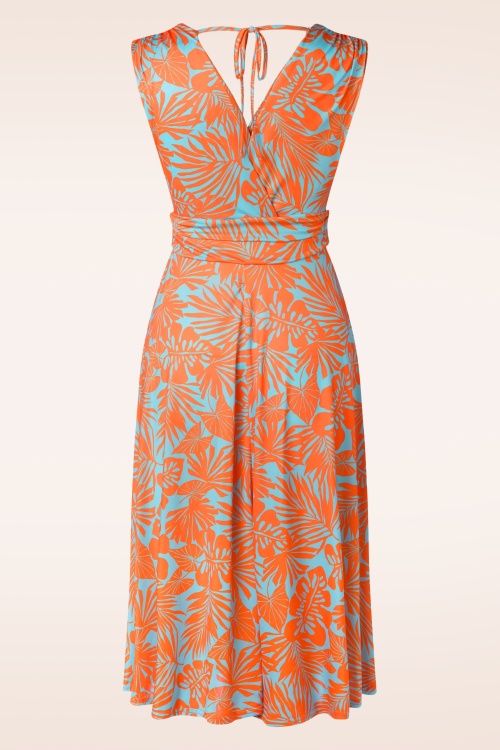 Vintage Chic for Topvintage - Jane Leaf swing jurk in blauw en oranje 2