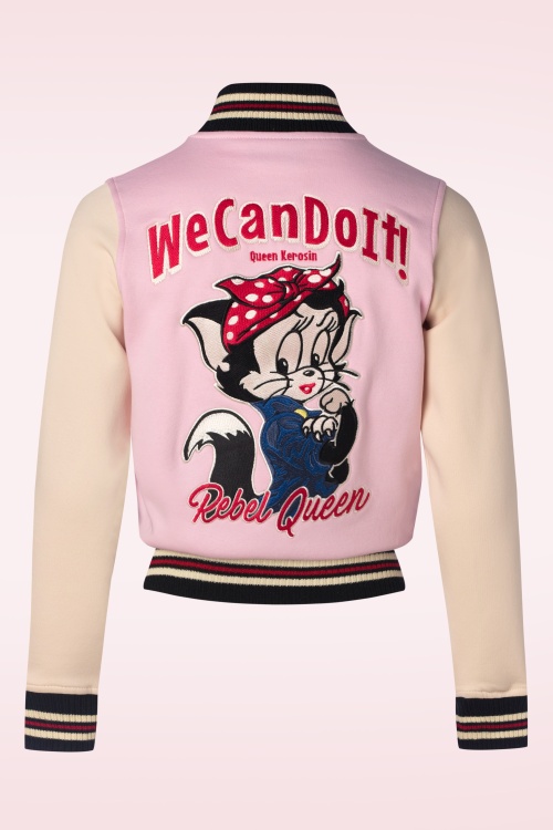 Queen Kerosin - We Can Do It College Sweat Jacket in Soft Pink