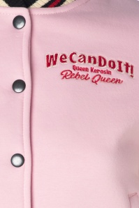 Queen Kerosin - We Can Do It College Sweat Jacket in Soft Pink 3