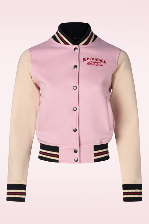 Queen Kerosin - We Can Do It College Sweat Jacket in Soft Pink 2
