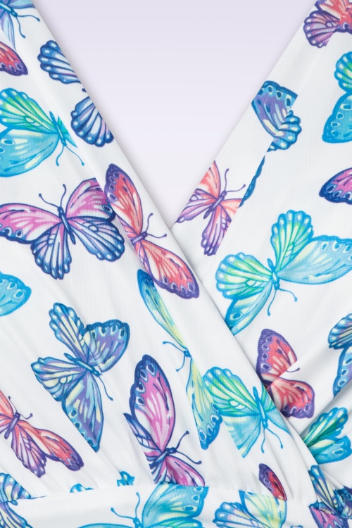 Vintage Chic for Topvintage - Robe corolle à motif papillons Jane en blanc 3