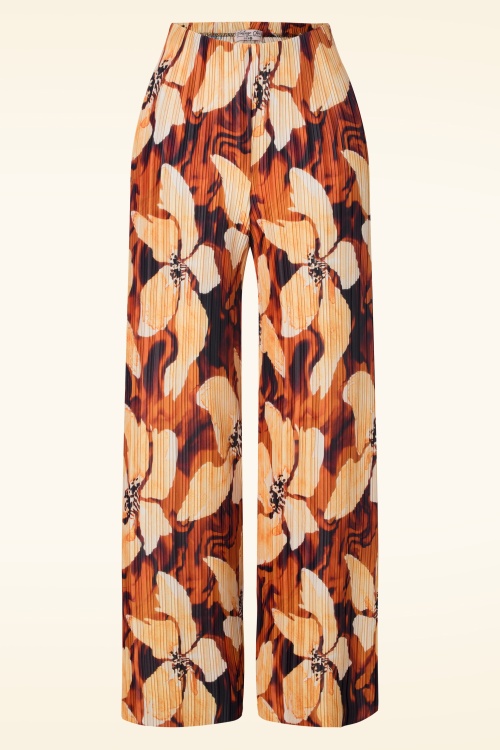 Vintage Chic for Topvintage - Pantalon plissé fleuri Pia en brun