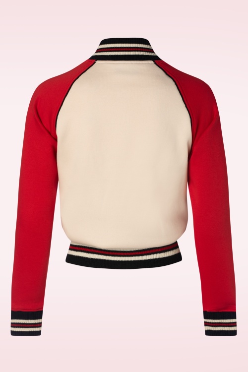 Queen Kerosin - Damen Raglan College Sweat Jacket in Beige and Red 2