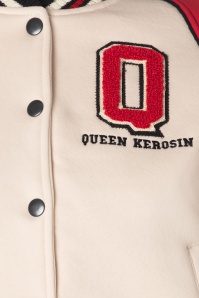 Queen Kerosin - Damen Raglan College Sweat jacket in beige en rood 3